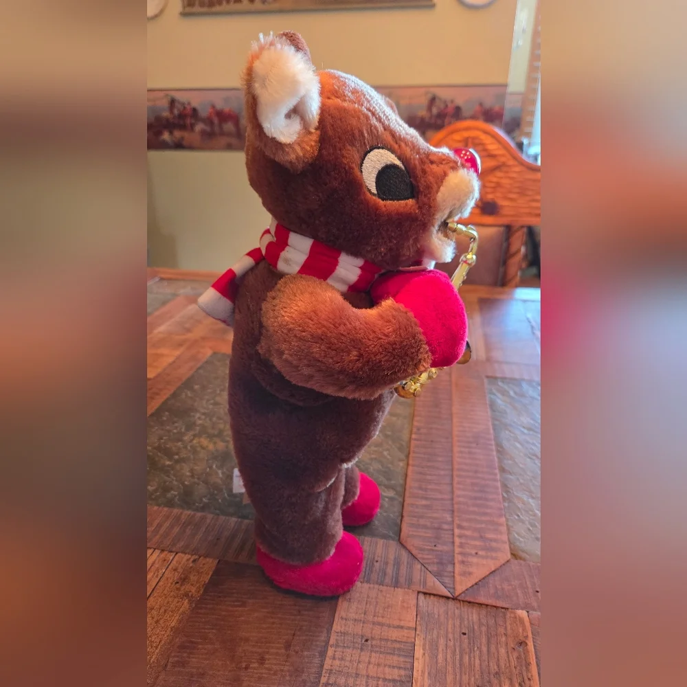 Rudolph Red Nosed Reindeer Animated Musical Plush Plays Saxophone & Lighted Nose